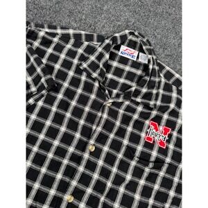 Vintage Spike Sports Nebraska Huskers Plaid Button Up Shirt Men's Large Black